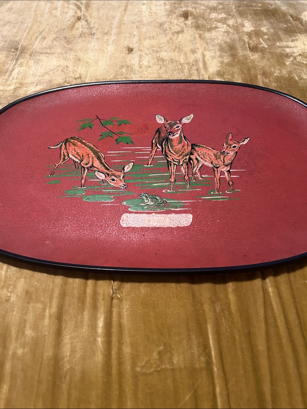 Vintage Deer Scene Red Decorative Tray